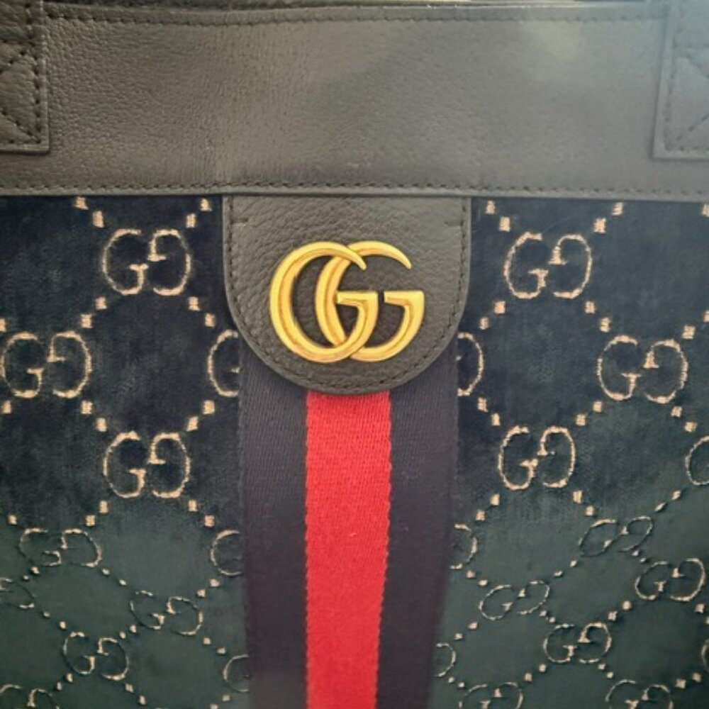 Gucci Ophidia Navy Blue Velour Tote - Picture 5 of 13